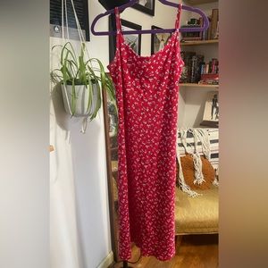 Y2K Spaghetti Strap Red Floral Maxi Dress by Timeless Tickets- Size 7/8